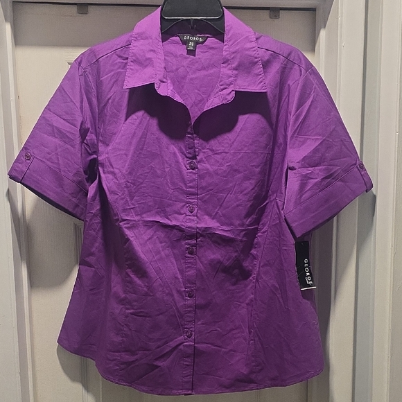 George Tops - George Purple Short-Sleeve Button-Down Shirt